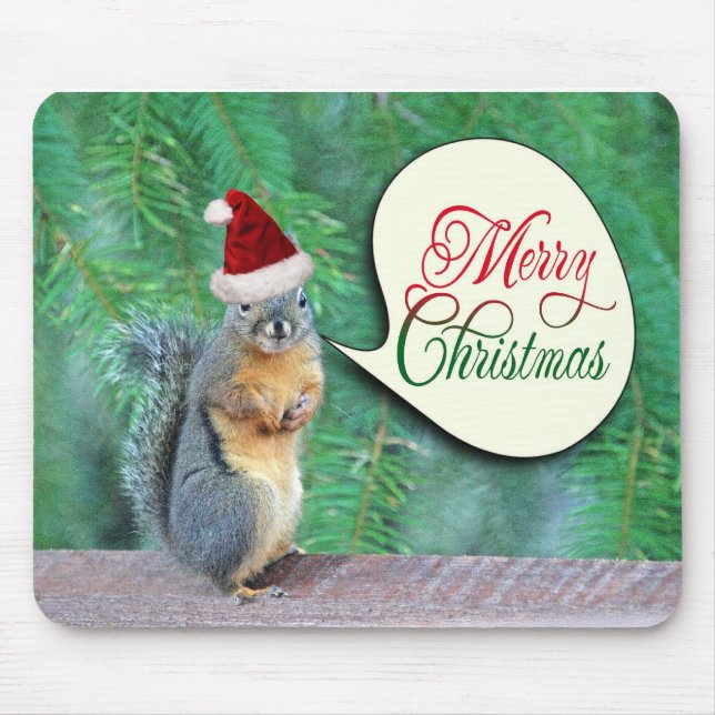 Tapis De Souris Écureuil de Noël avec l'arrière - plan à feuillage (Devant)