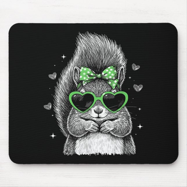 Tapis De Souris Écureuil Shamrock Coquette Bow Saint-Patrick (Devant)
