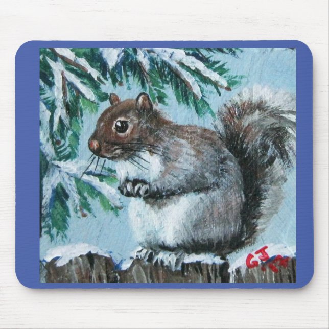 Tapis De Souris Écureuil sur branche enneigée Souris Pad (Devant)