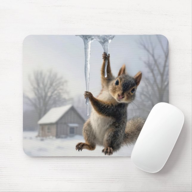 Tapis De Souris Écureuil suspendu à un glaçon (Avec souris)