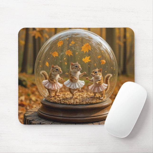 Tapis De Souris Écureuils rayés dansant dans un globe de verre (Avec souris)