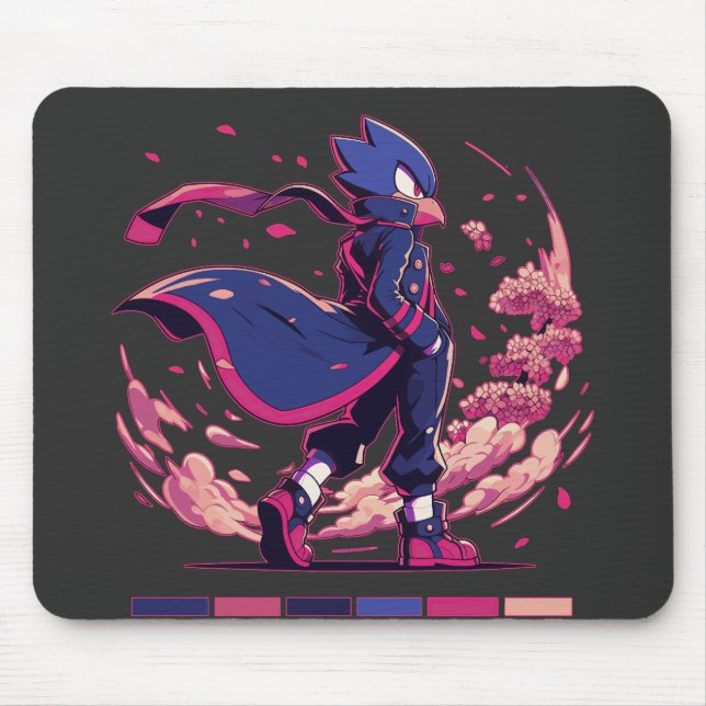 Tapis De Souris Edgy Sakura Warrior Bird Anime Illustration (Devant)