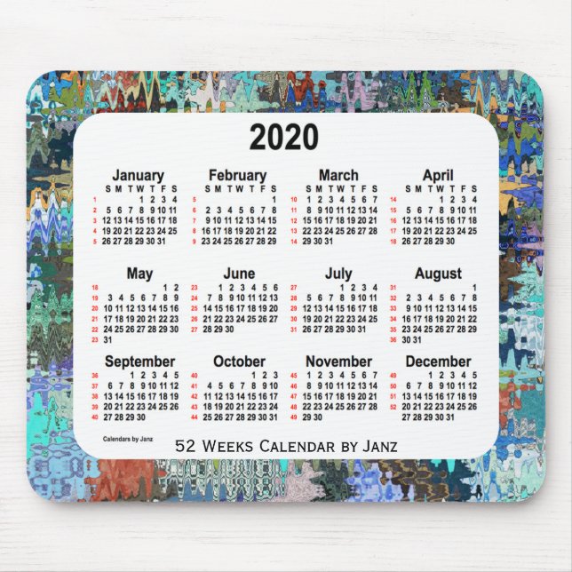 Tapis De Souris Édredon 2020 fol calendrier de 52 semaines par (Devant)