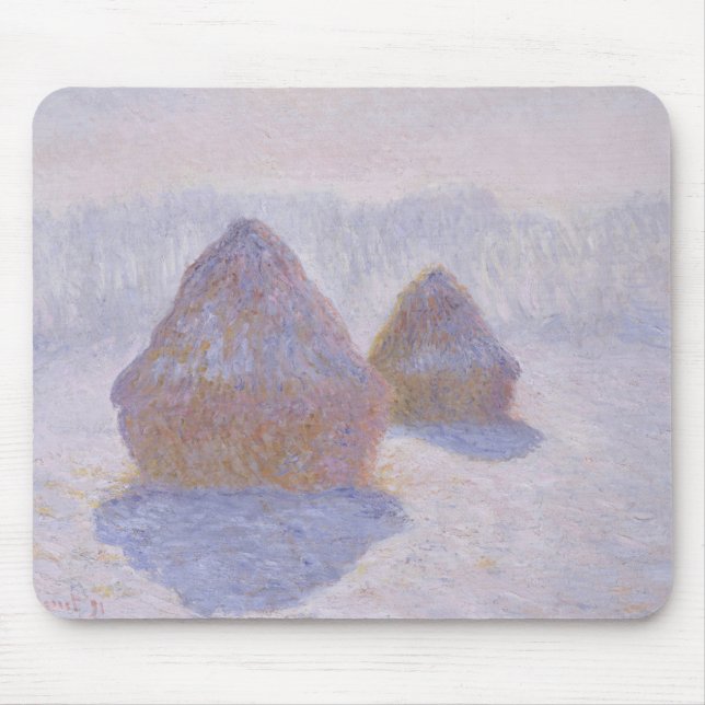 Tapis De Souris Effet de meules de foin de Claude Monet | de neige (Devant)