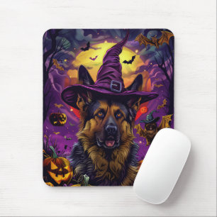 Tapis De Souris Éffrayant allemand berger Halloween sorcier Citrou