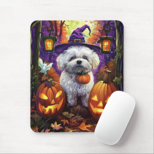 Tapis De Souris Éffrayant Bichon Frise Halloween sorcière et Citro