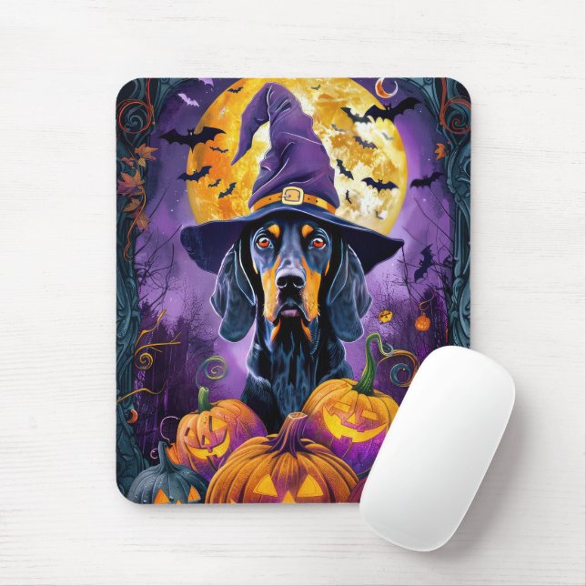 Tapis De Souris Éffrayant Bluetick Coonhound Citrouille de sorcièr (Avec souris)