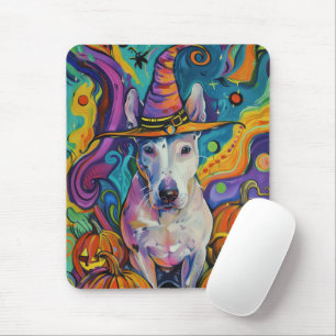 Tapis De Souris Éffrayant Bull Terrier Halloween sorcière et Citro