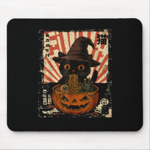 Tapis De Souris Éffrayant chat noir manger Ramen japonais Hallowee
