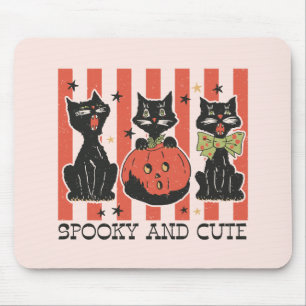 Tapis De Souris Éffrayant et mignon - Chat noir et Citrouille