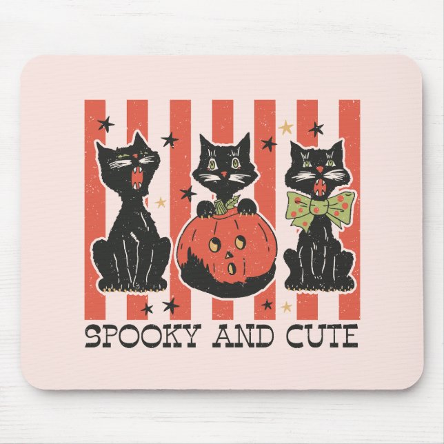 Tapis De Souris Éffrayant et mignon - Chat noir et Citrouille (Devant)