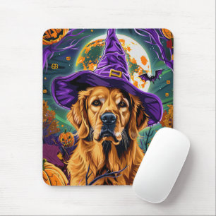 Tapis De Souris Éffrayant Golden Retriever Halloween sorcier Citro