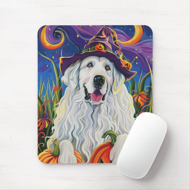 Tapis De Souris Éffrayant Grand Pyrénées Chien Halloween Citrouill (Avec souris)