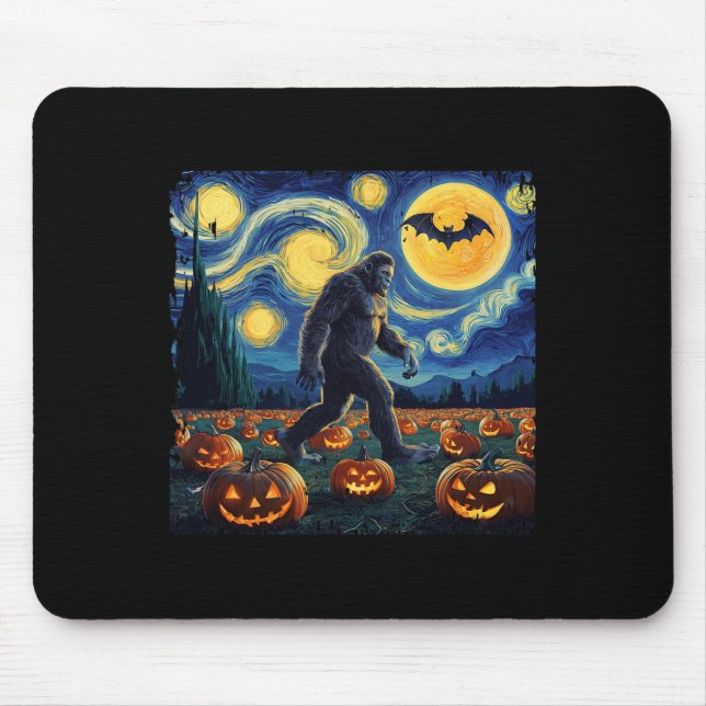 Tapis De Souris Éffrayant Halloween Bigfoot Starry Nuit Van Gogh (Devant)