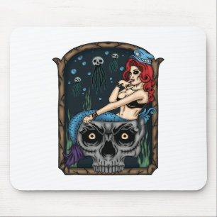 Tapis De Souris Éffrayant Halloween Punk Goth Crâne sirène