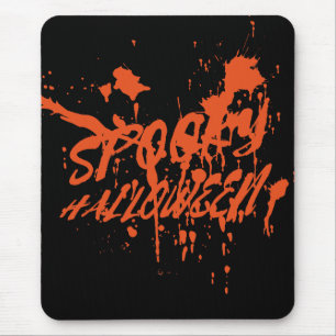 Tapis De Souris Éffrayant Halloween Splash Rétro Rouge Orange Horr