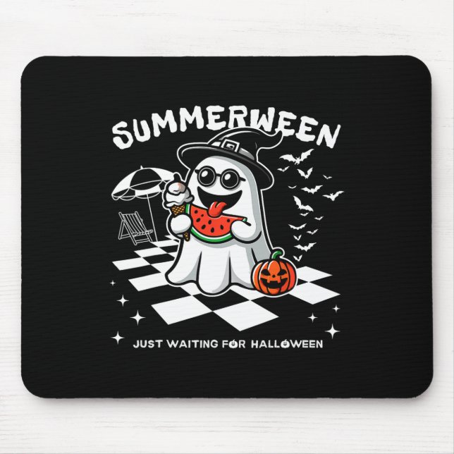 Tapis De Souris Éffrayant Halloween Vibes été Citrouille Ghost Tee (Devant)