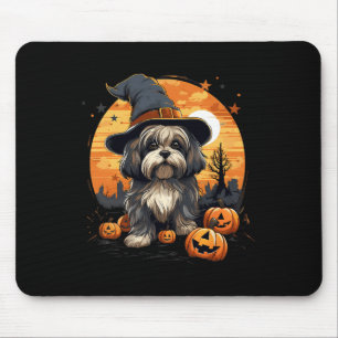 Tapis De Souris Éffrayant Lhasa Apso Chien sorcière Halloween