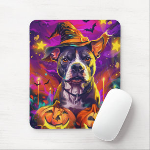Tapis De Souris Éffrayant Pitbull Chien Halloween sorcière et Citr