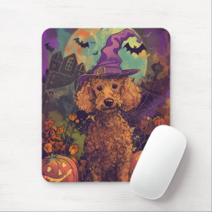 Tapis De Souris Éffrayant Poodle Chien Halloween sorcière et Citro