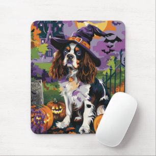 Tapis De Souris Éffrayant Springer Spaniel Halloween Witch Citroui