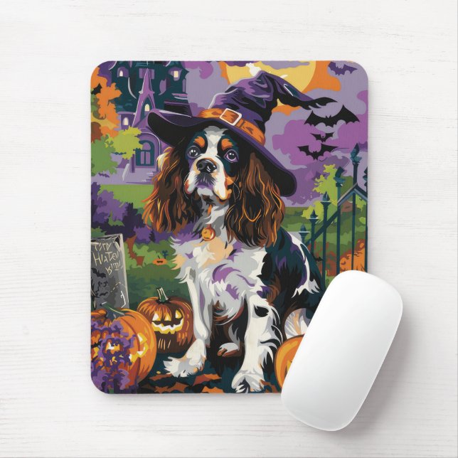 Tapis De Souris Éffrayant Springer Spaniel Halloween Witch Citroui (Avec souris)