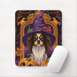 Tapis De Souris Éffrayant Tibétain Espagnol Chien Halloween Citrou