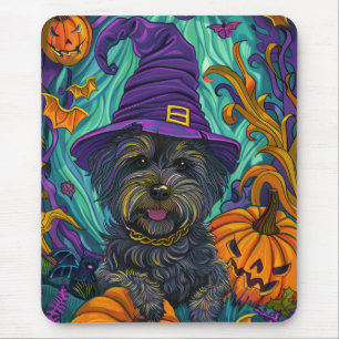 Tapis De Souris Éffrayant Tibétain Terrier Chien Halloween Citroui
