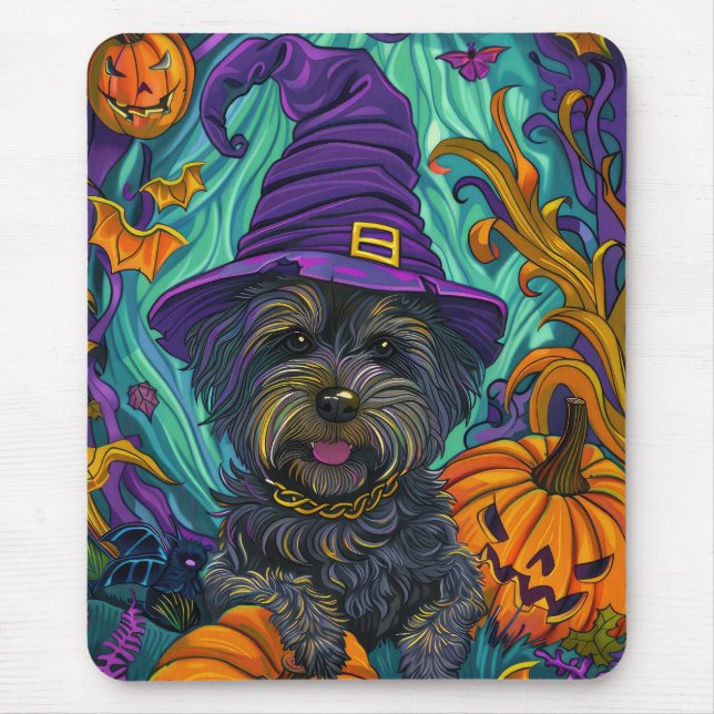 Tapis De Souris Éffrayant Tibétain Terrier Chien Halloween Citroui (Devant)