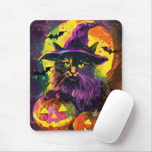 Tapis De Souris Éffrayant Turc Angora Chat Halloween Citrouille so