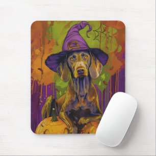 Tapis De Souris Éffrayant Weimaraner Chien Halloween sorcière et C