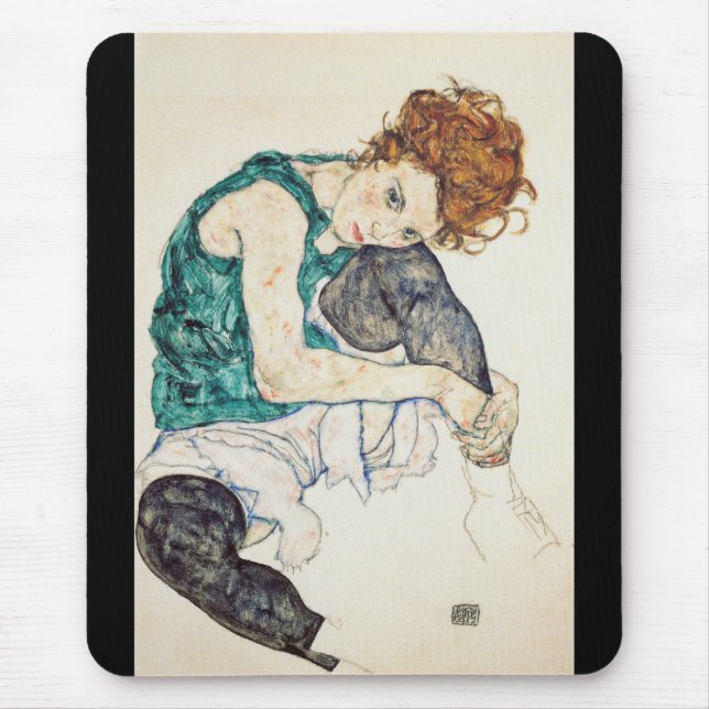 Tapis De Souris Egon Schiele Femme assise avec genou plié (Devant)