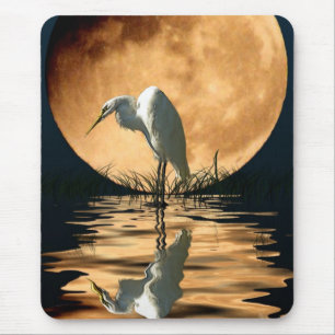 Tapis De Souris Egret & A Golden Moon