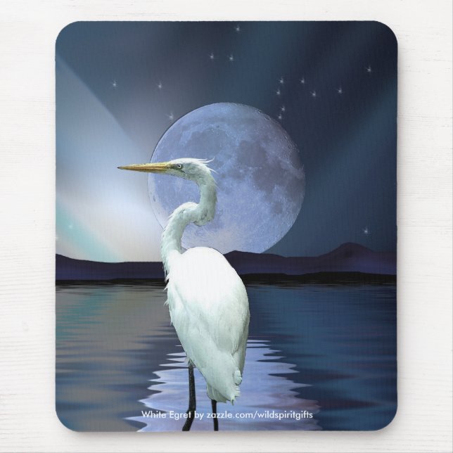 Tapis De Souris EGRET BLANC, LUNE & AURORA Mousepad (Devant)
