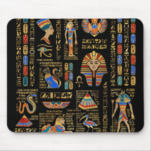 Tapis De Souris Egyptian hieroglyphs and deities on black