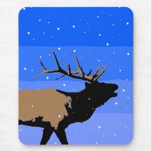 Tapis De Souris Élan Bugling en Hiver - Art Animalier Original