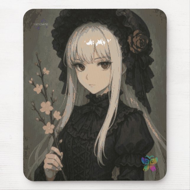 Tapis de souris Elegance de la Fleur de Minuit Dem (Devant)