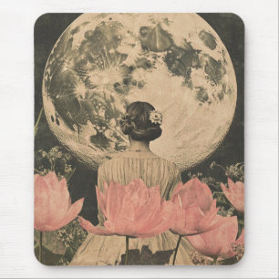 Tapis De Souris Élégance Lune - Vue arrière d'une femme avec Lune