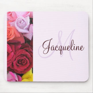 Tapis de souris élégant à monogramme rose pour fem