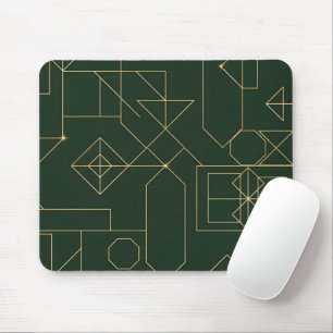 Tapis De Souris Élégant Art Déco géométrique vert émeraude et or