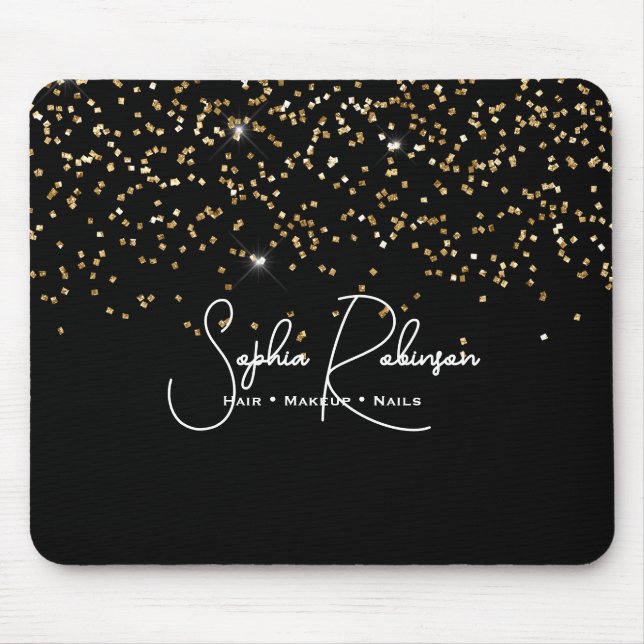 Tapis De Souris Elegant Black and Gold Glitter Salon Business (Devant)