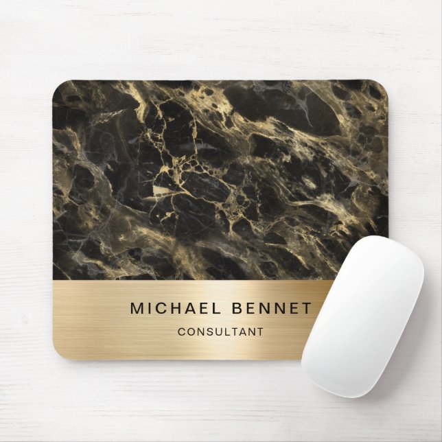 Tapis De Souris Élégant Black Marble Gold Consultant Business (Avec souris)