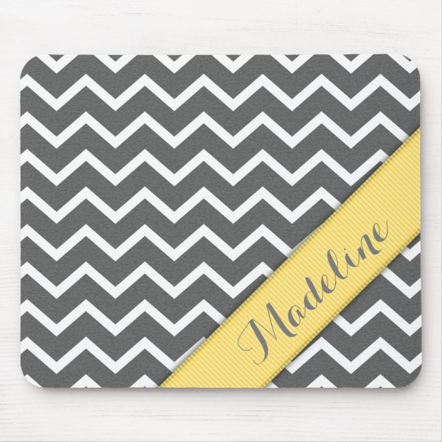 Tapis De Souris Élégant blanc gris Chevron jaune Ribbon (Devant)