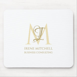 Tapis De Souris Élégant Blanc Or Moderne Monogramme Nom