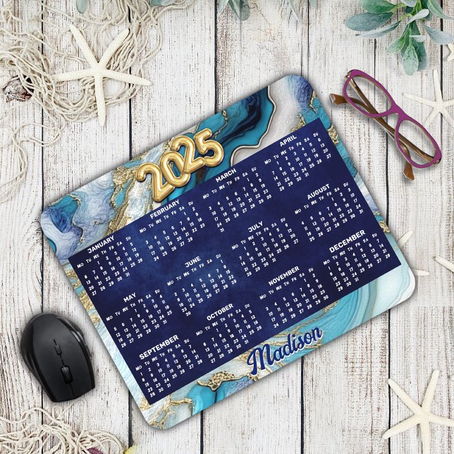 Tapis De Souris Elégant bleu aqua marbre art faux parties scintill (Créateur téléchargé)