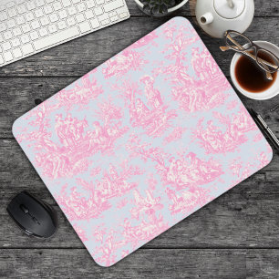 Tapis De Souris Élégant Bleu Rose Vintage Toile de Jouy