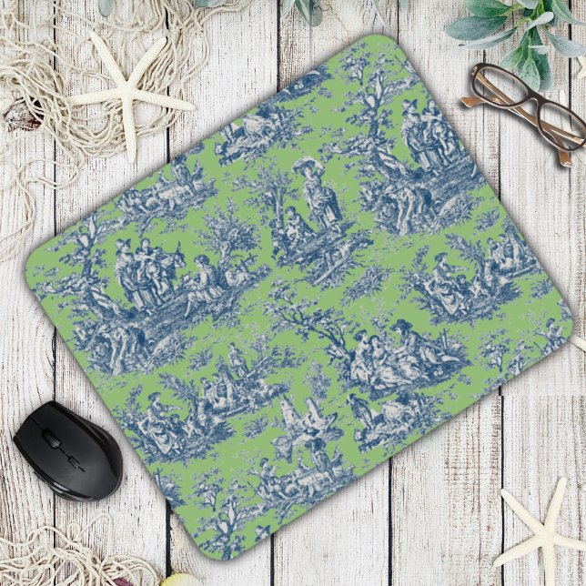 Tapis De Souris Elégant bleu vintage bleu vert toile de jouy (Créateur téléchargé)