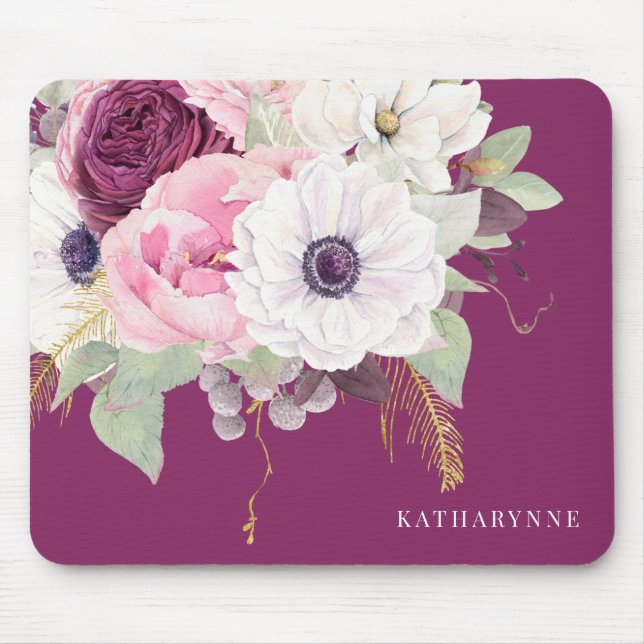 Tapis De Souris Élégant Blush Peony Botanical Gold Foil Floral (Devant)