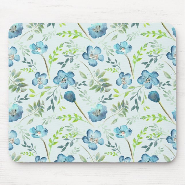 Tapis De Souris Elégant Boho bleu vert Aquarelle Fleurs (Devant)