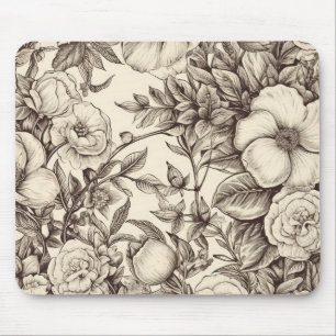 Tapis De Souris Élégant botanique sépia avec florales superposées